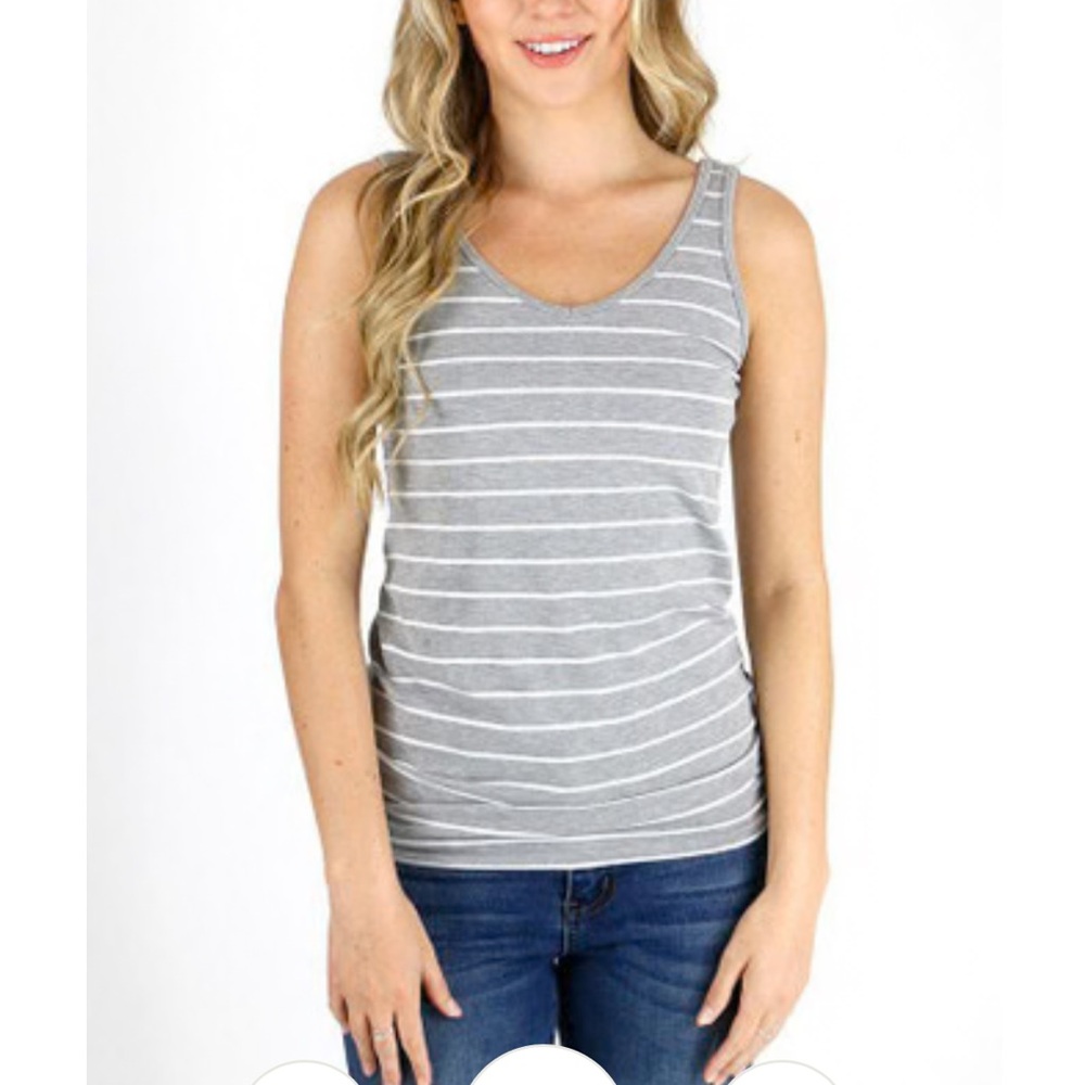 Grace & Lace Gray Striped Fitted Tank Top